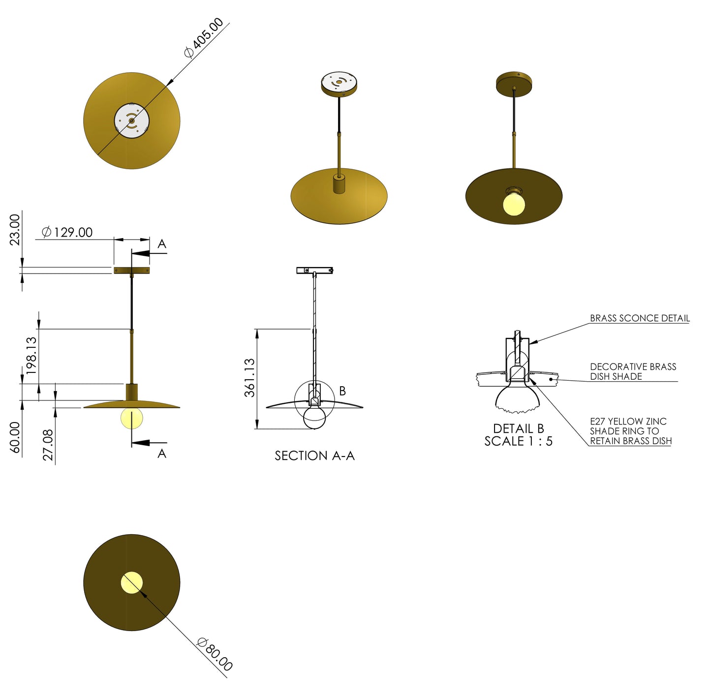 Brass Thali Pendant light